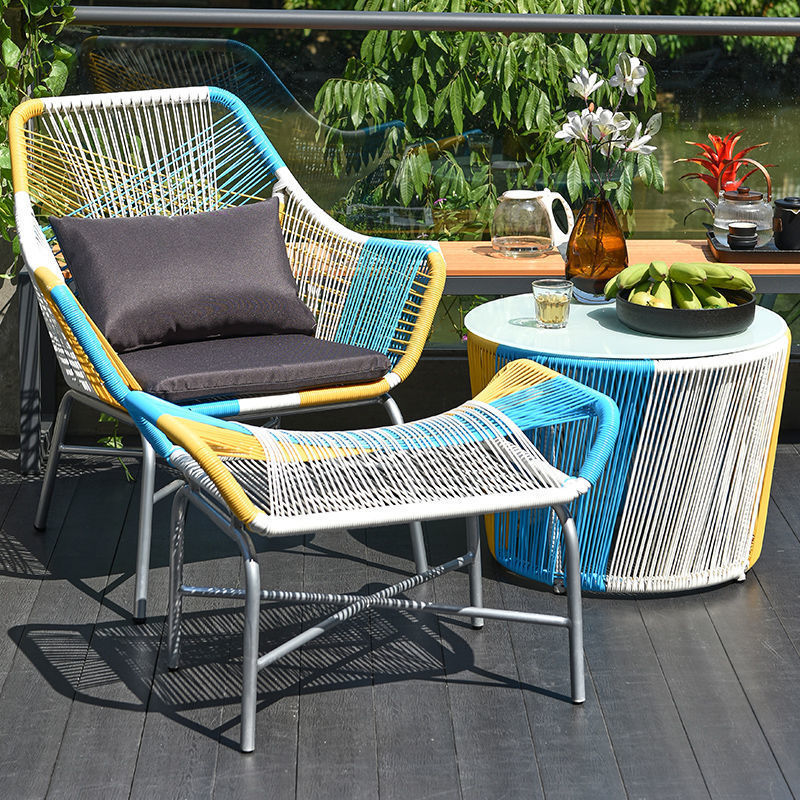 Modern Outdoor Waterproof Portable Eco-Friendly Rattan Wicker Patio Lounge Chair Recliner Foot Pedal Set for Garden Dining