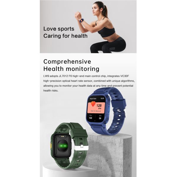 LW9 App Сердечный ритм Спорт Умные часы Магнитное зарядное устройство с 1,95 дюймовым IPS экраном