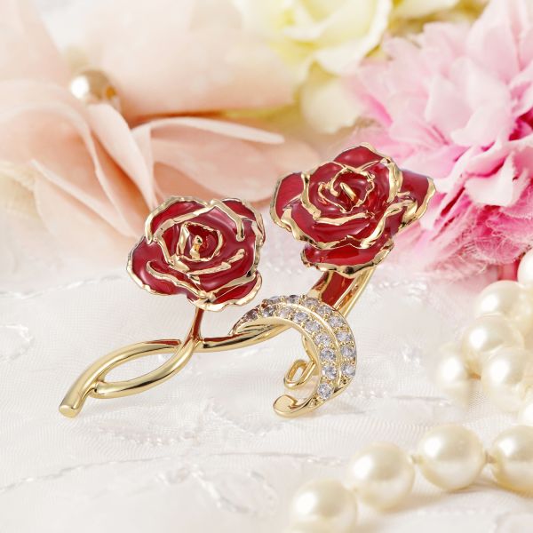24k Gilded Rose Factory Wholesale Adorable Girls Rose Shaped Brooch Unique Gold Dipped Rose