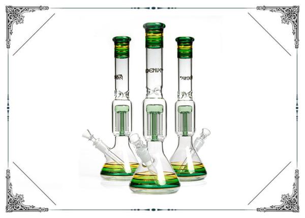 14 Inch Beaker Glass Water Pipe Green 8 Arms Perc With Phoenix Star Logo
