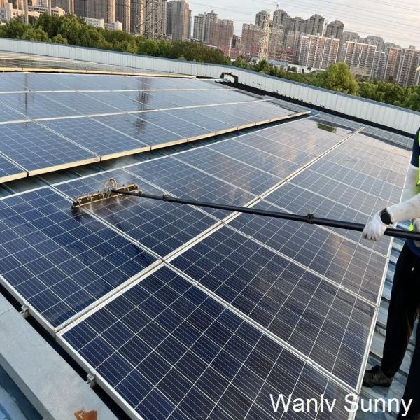 Solar Panel Cleaning Brush with 24ft Alloy Pole 12 Spray Nozzles Extended Water Pipe