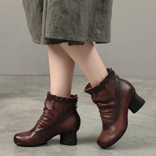 S187 2019 autumn and winter explosion models handmade leather natural fold retro women's boots high-heeled ethnic fashio