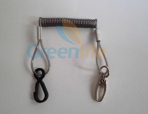 Black Vinyl Coated Stainless Steel Coil Tether w/Plastic or Metal Accessory as Simple Fastener