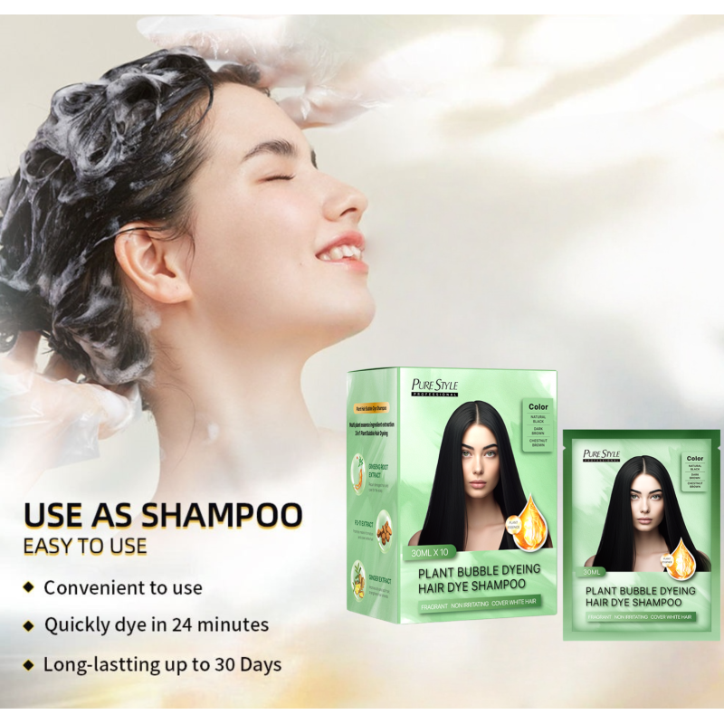 Pureestyle Fast Bubble Hair Color Shampoo 3 in 1 Plant Formula Hair Dye Foam Grey Coverage OEM Available