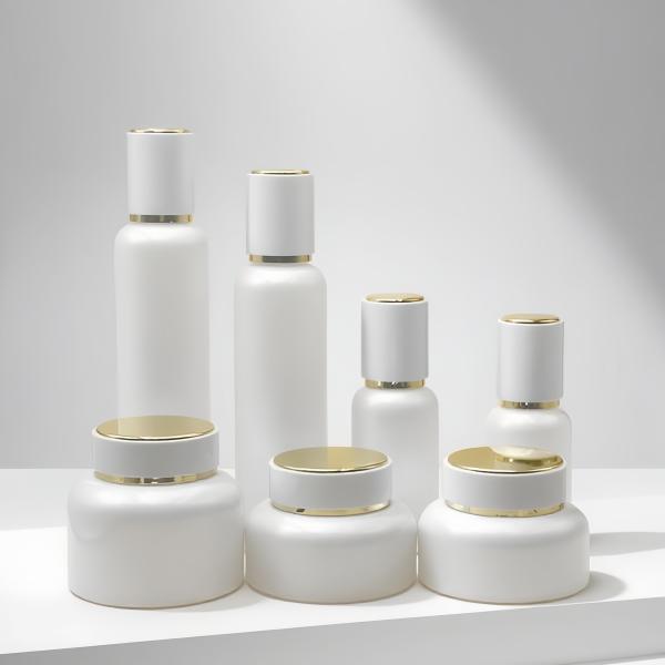 Factory Price 50ml 100ml 120ml Glass Lotion Packaging Empty White Lotion Pump Glass Bottle Skin Care Cream Body Set