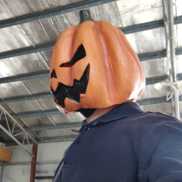 Full Head Evil Jack-o'-Lantern Latex Mask, Spooky Pumpkin Headgear for Halloween