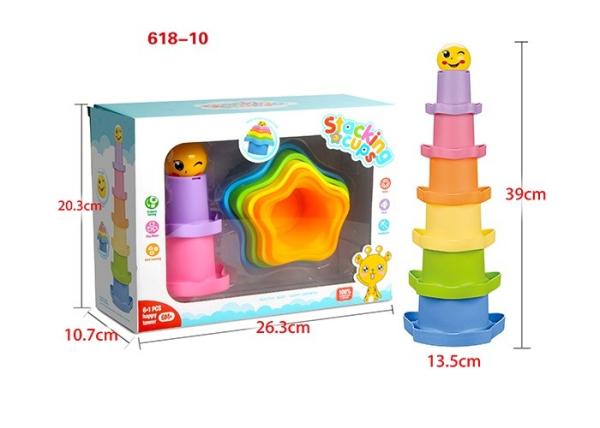 Educational Colorful Baby Stacking Toys With Flower Shape Plastic Cups