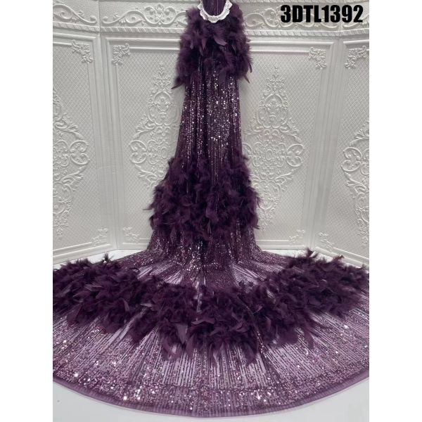 Supoo 3D feathers lace embroidery french lace with sequins wedding bridal dress african lace fabric