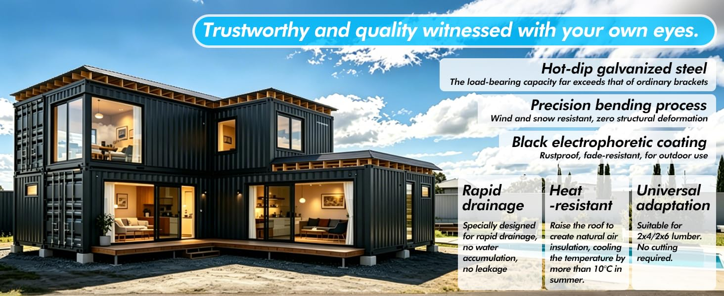 Container Roof Brackets Kit, 6PC Heavy Duty for 2x4 Wood Frame Durable Steel Brackets for Shipping Container Roof Overhaul Heavy Duty Roof Supports for Container, Prevents Water Damage