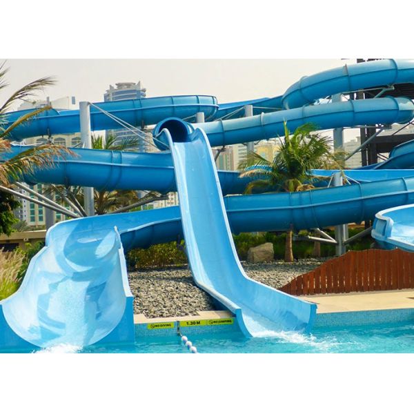 Blue Yellow Water Park Slide Combined , Fiberglass Large Spiral Slide Equipment