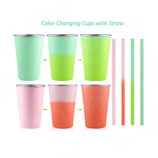 Leak Proof Single Wall Stainless Steel Cup Color Changing Insulated Iced Coffee Tumbler With Straw Easy To Store For Family Dinner Or Outdoor Activities