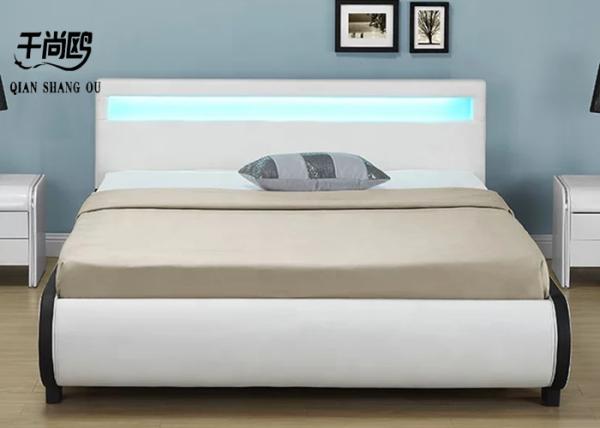 Bedroom Luminous LED Upholstered Bed European Style With Large Drawers
