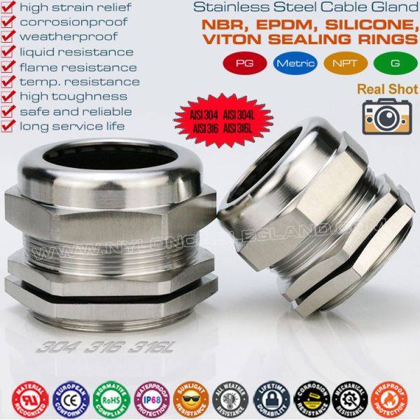 Presse-étoupe filetage M40 étanche IP68 version inox (BS EN 1.4301/1.4401/1.4404) pour câble 18-25mm