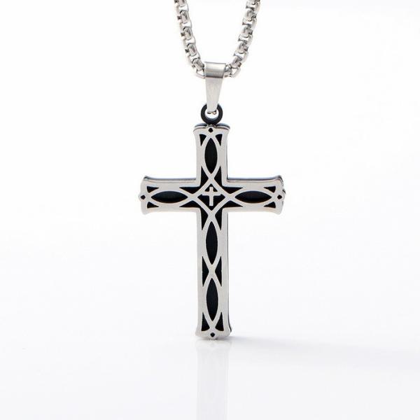 New stainless steel jewelry with fashionable and personalized patterns, hollowed out necklace, simple men's cross pendant