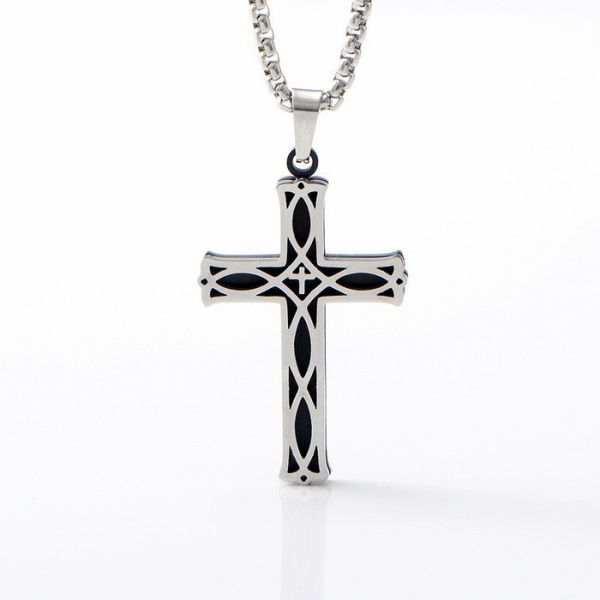 New stainless steel jewelry with fashionable and personalized patterns, hollowed out necklace, simple men's cross pendant