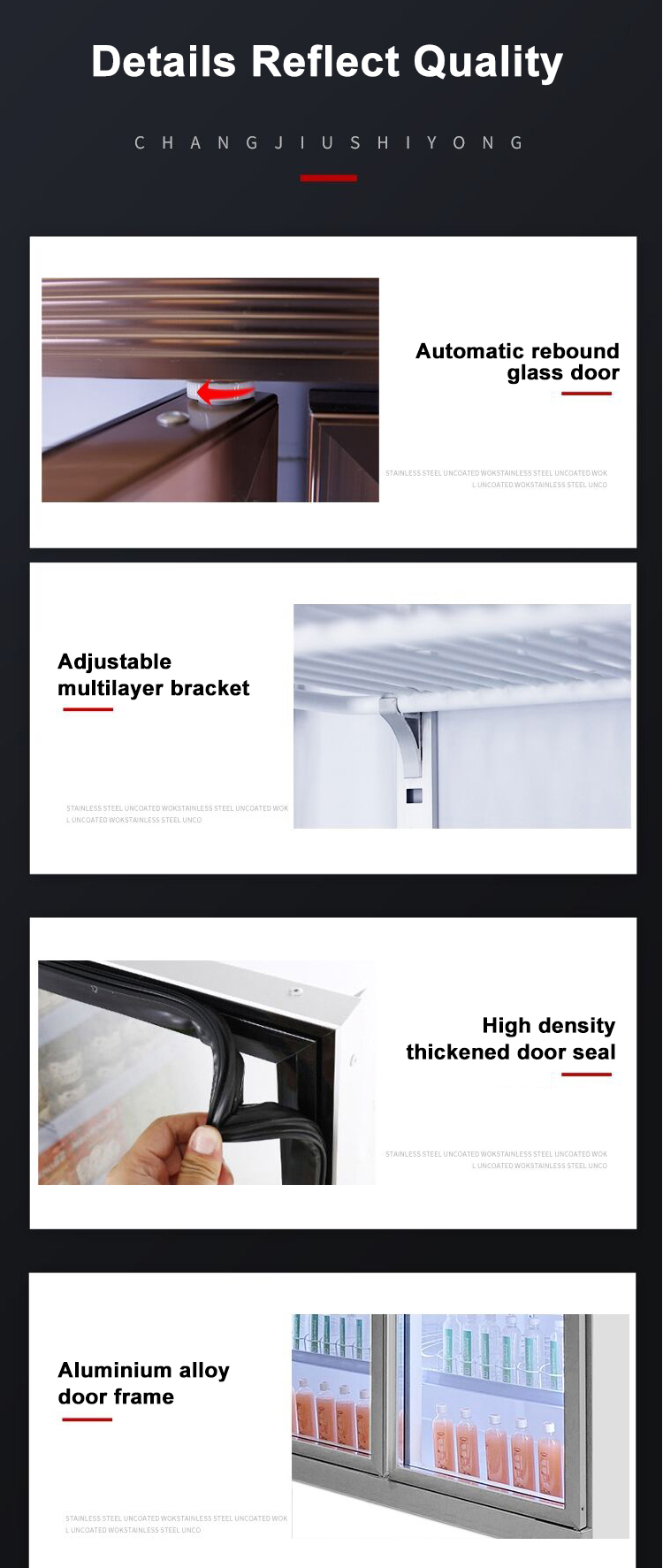 Продвинутые многостеклянные двери дисплейный морозильник с 6 слоев регулируемой полки