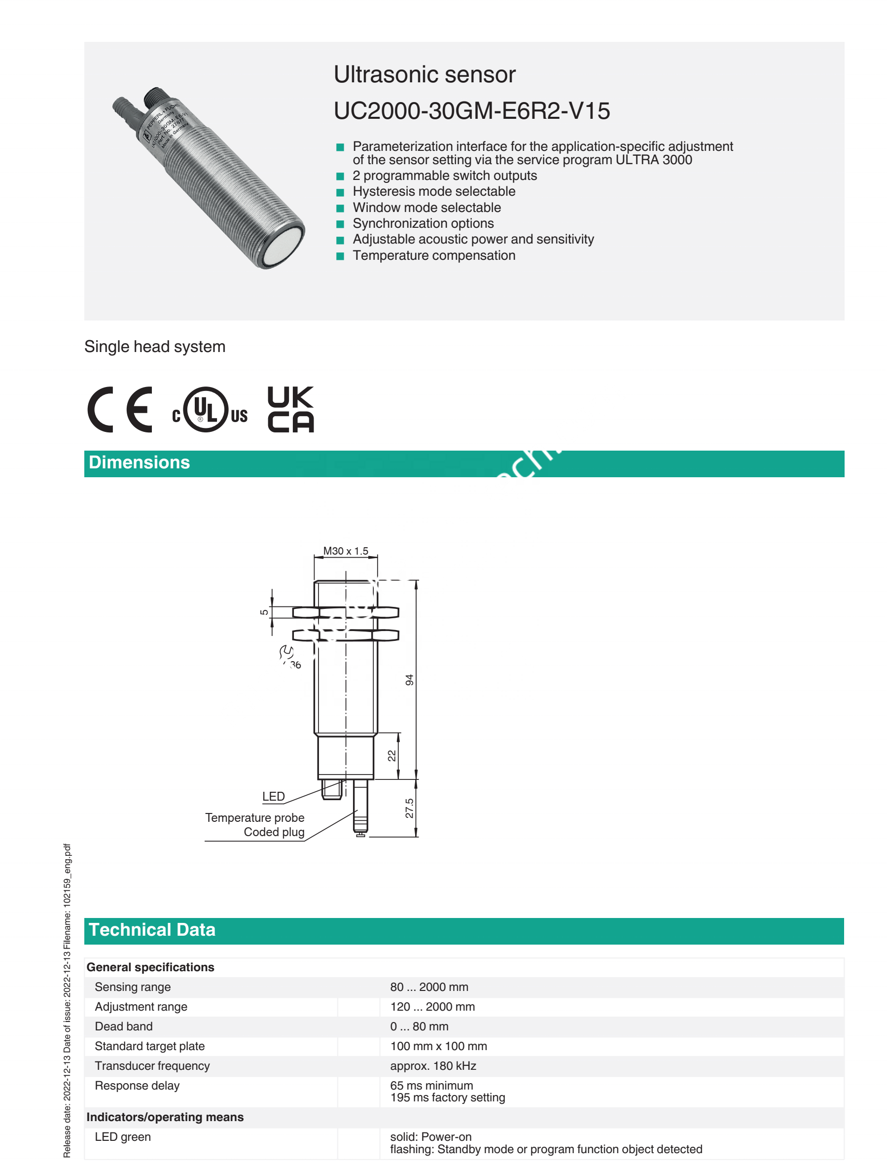 PEPPERL+FUCHS Stainless Steel Ultrasonic Sensor for Industrial Automation with One Year Warranty