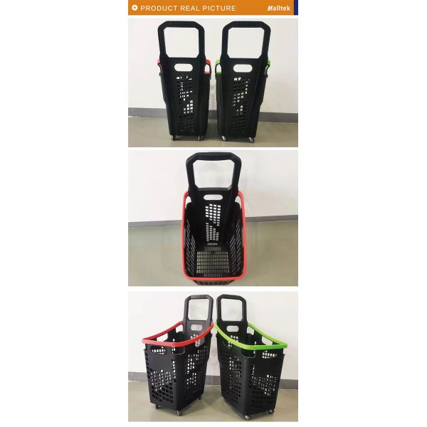 Customized Logo Plastic 4 Wheels Supermarket Store Basket Trolley