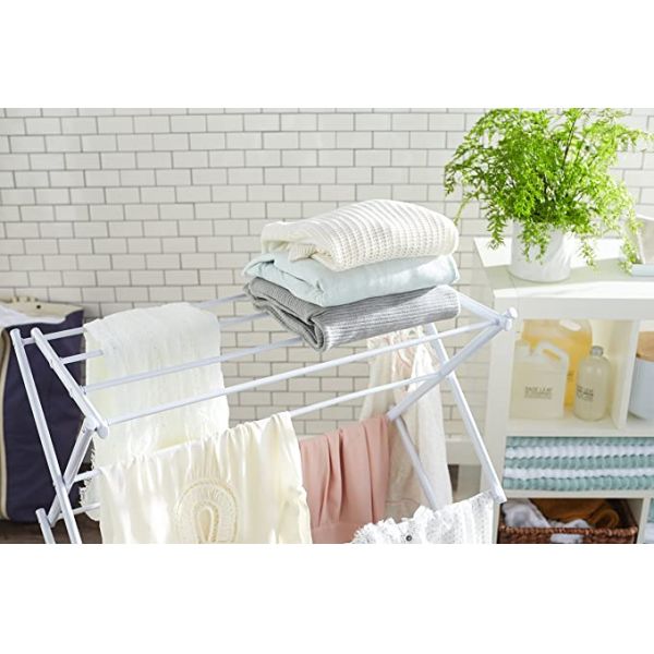 White Foldable Alloy Steel Clothes Drying  Laundry Rack