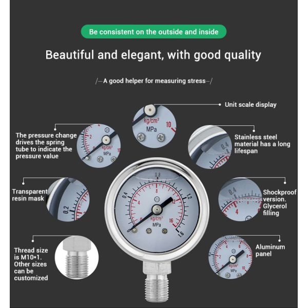 Small Mini Pressure Gauge 0.25-40mpa M10*1 Threaded Connection for Hydraulic Gas Control