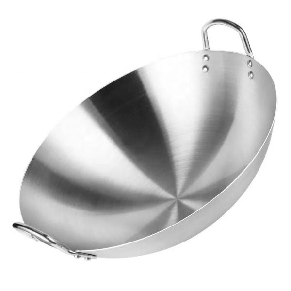 Thickened Stainless Steel Non Stick Chinese Wok Double Ear Non Coating Round Bottom
