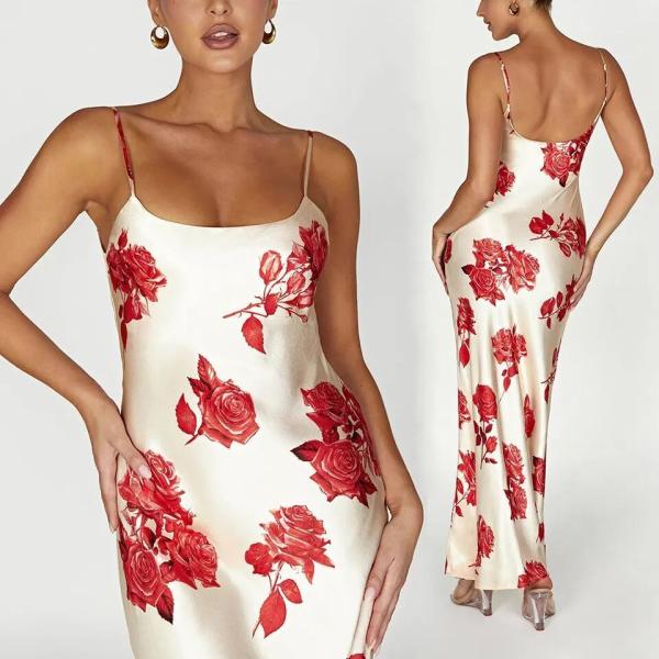 Custom Ladies Floral Casual Dress Long Summer Floral Maxi Satine Dress