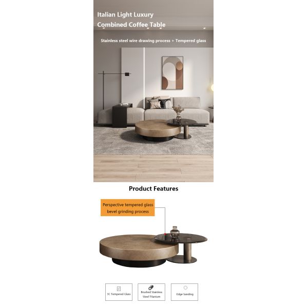 80X32 Stainless Steel Circle Round Glass Top Coffee Table Black Gold Base