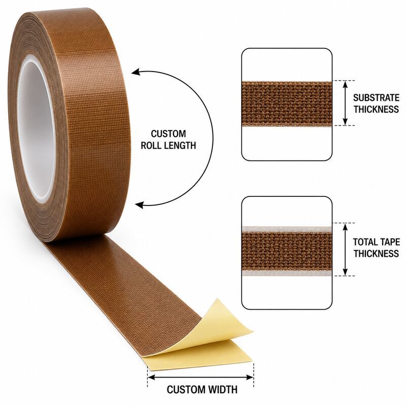 Double-Sided PTFE Tape / Double-Coated PTFE Tape / PTFE Fiberglass Mounting Tape with Silicone Adhesive on Both Sides for Gasket Positioning, Wear Pads and Equipment Assembly