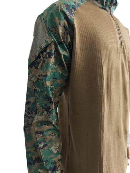 Military Style Camouflage Top High Neck Half Placket Breathable Camouflage Workout Tops