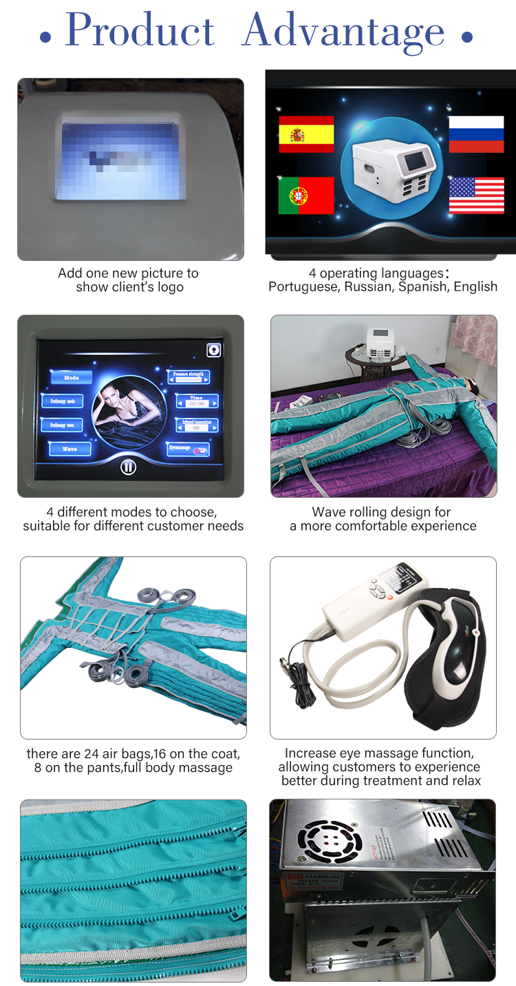 Máquina de terapia de belleza de equipo de presoterapia infrarroja con 24 bolsas de aire