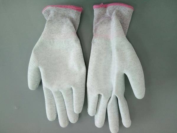 Knitted ESD Cleanroom Gloves PU Palm Coated Coloured Cuffs Static Dissipative