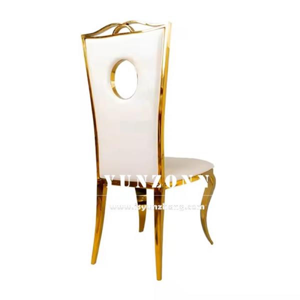 Gold Stainless Steel Dining Chair Luxury White PU Leather Wedding Chair for Hotel Party Events