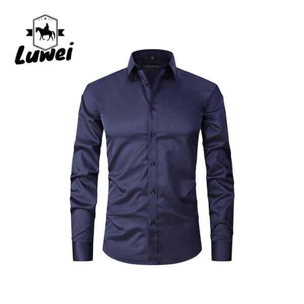 Solid Color Men Shirts Apparel Business Casual Polyester Stand Collar Clothes