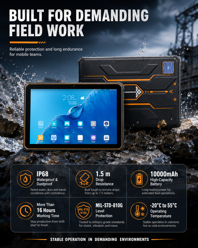 Site Survey Rugged Tablet with 10.1 Inch Display for Inspection Checks and Work Logs