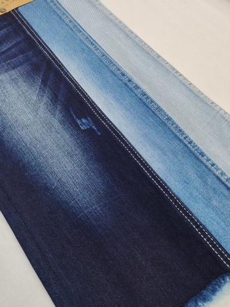 Siro Yarn Cross Slub Estiramiento débil 85% algodón Tejido denim 8+8*10/40+70 construcción JSD3300 Para pantalones vaqueros o chaqueta