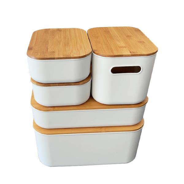 Countertop PP Plastic Storage Organizer With Bamboo Lid For Kitchen