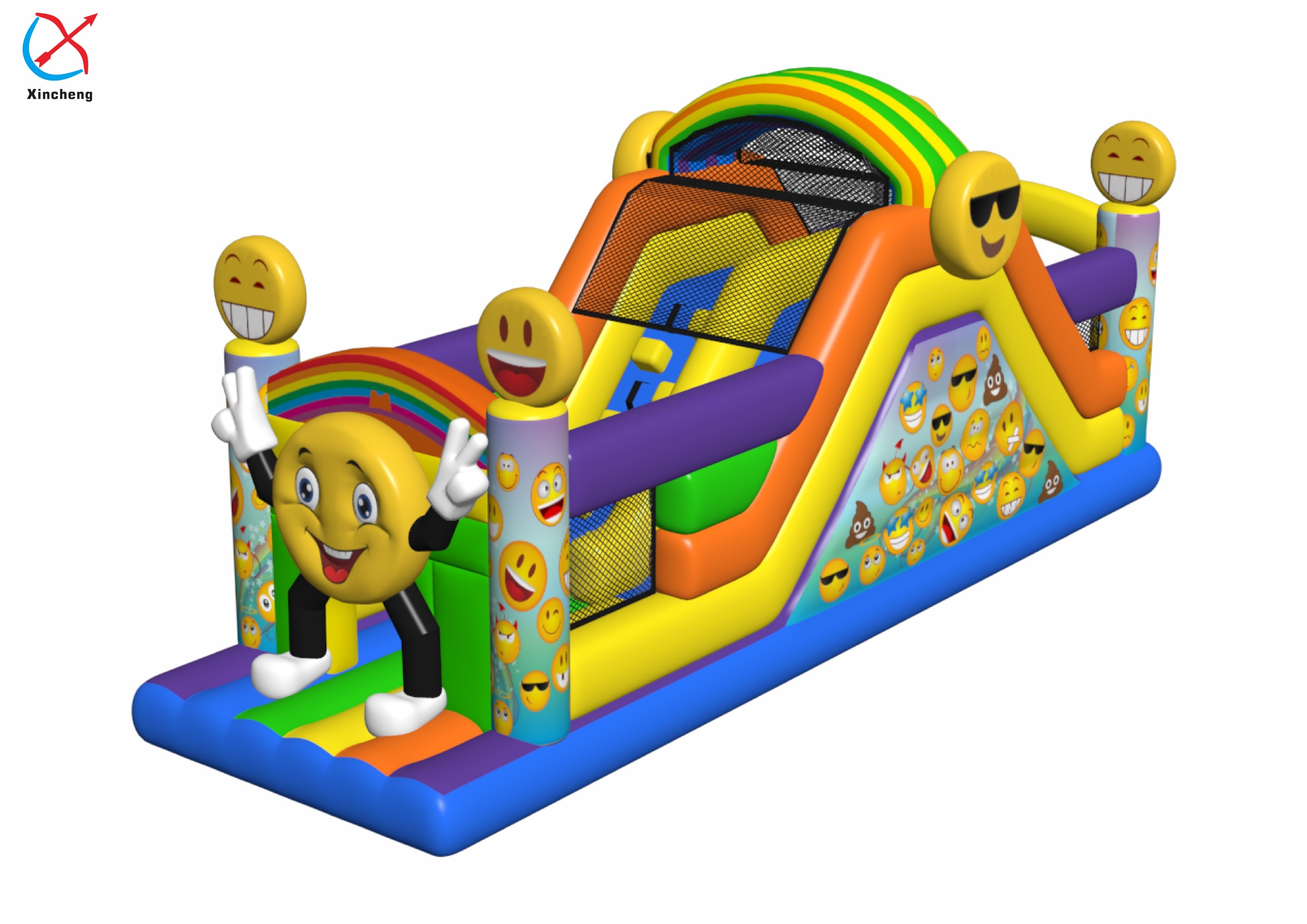PVC Inflatable Playground Emoji Rainbow Themed Inflatable Obstacle Course Kids