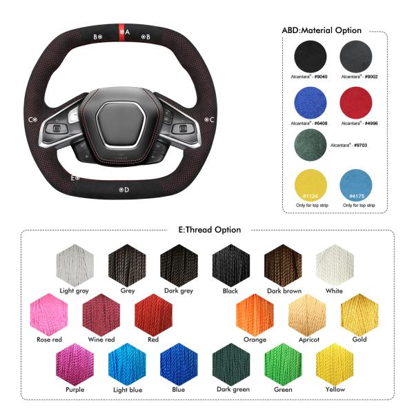 Car accessories Hand Stitched Soft Black Suede Steering Wheel Cover for Chevrolet Corvette (C8)  2020-2023