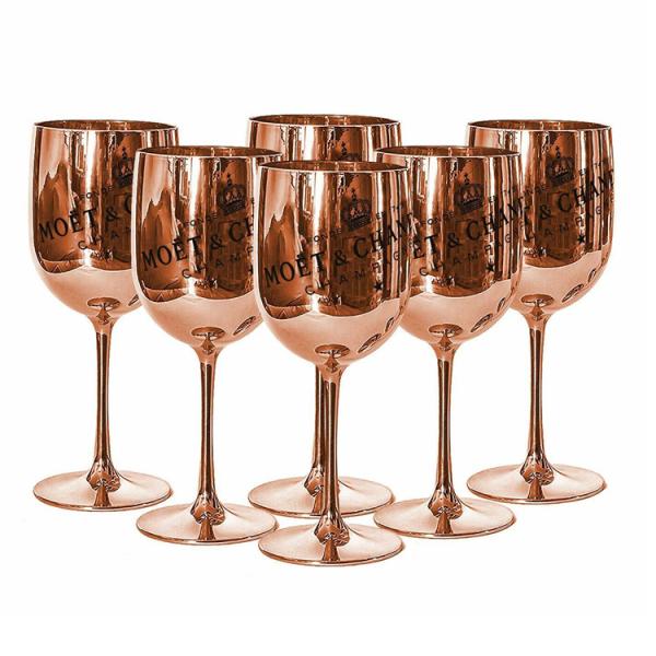 Rose Gold Plating Moet & Chandon Branded Wine Accessories Acrylic Champagne Glasses Flutes