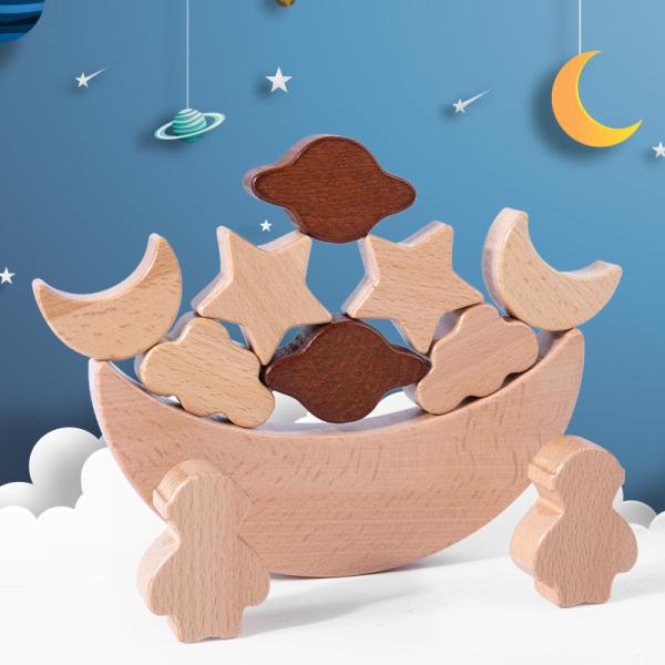 Montessori Children's Educational Toys Wooden Blocks Stars Moon Stacked Blocks Wooden Toy Diy Baby Balance Training Cons