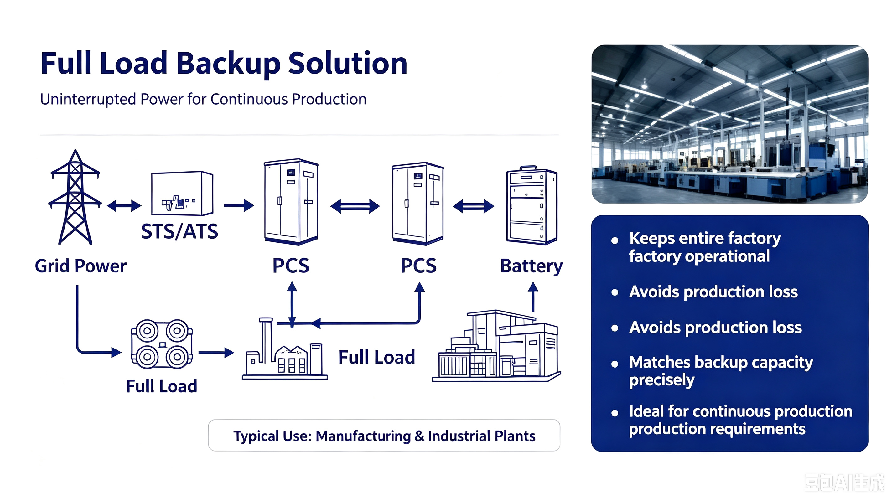 Full‑Load Backup Energy Storage System | Factory‑Scale Uninterrupted Power Supply for Manufacturing Plants