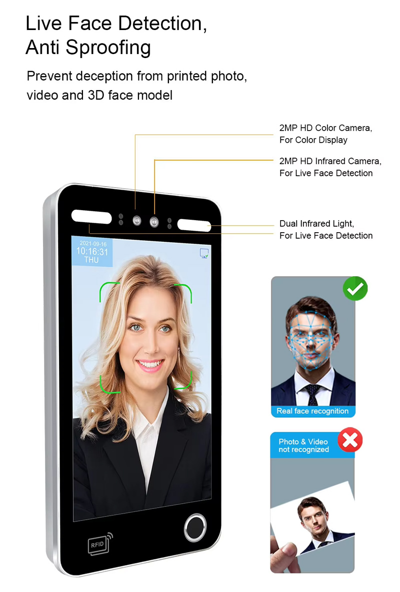 10.1 Inch IPS Screen Biometric Time Attendance Machine Face Recognition Camera IP65 Waterproof Door Lock Access Controlace