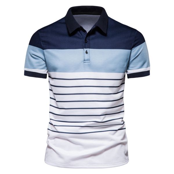 Men's Fashion Striped Patchwork Color Contrast Short Sleeve Lapel T-shirt POLO Shirt