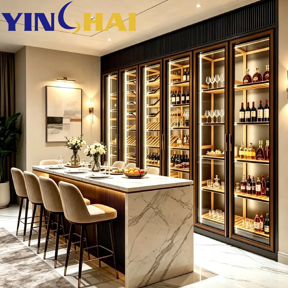 Luxury Constant Temperature Glass Wine Cabinet With LED Lighting For Villa
