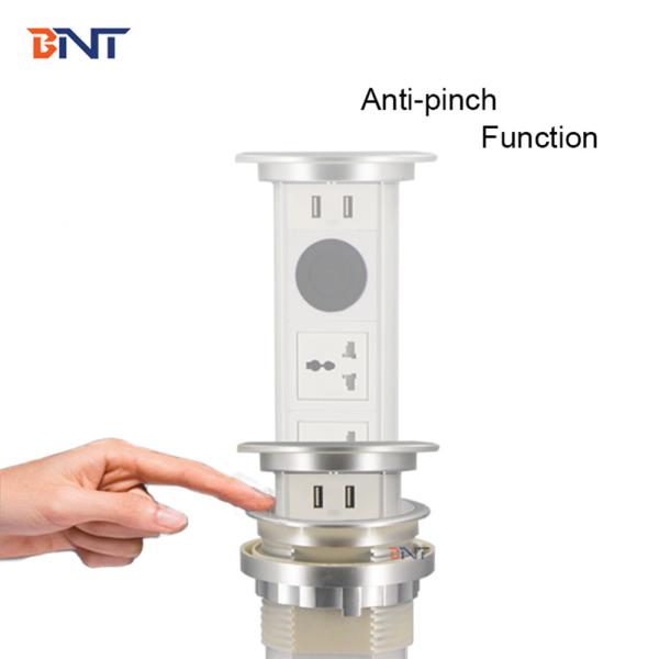 silver 2 universal  power plug pneumatic automatic pulling pop up kitchen socket