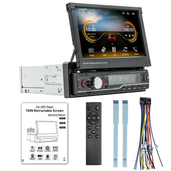 Creatall 7-Inch Telescopic All-in-One CarPlay Radio with MP5 MP4 Card Slots for BT Wireless Hands-Free Player