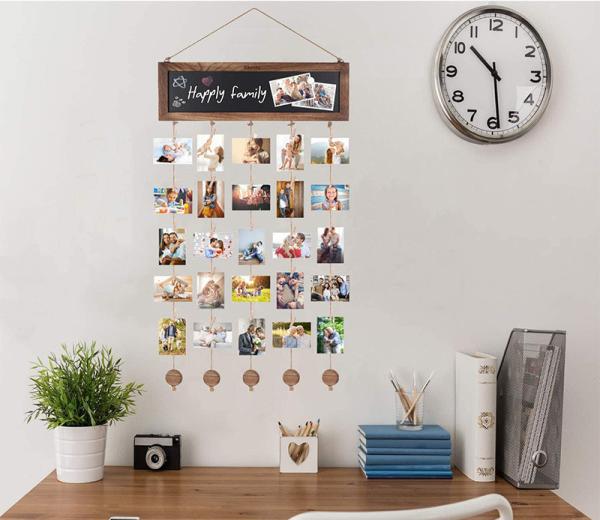 Picture Frames Collage Photo Hanging Display Picture Board Wood Rustic Frames for Wall Decor and Dorm Room Decor with Blackboard