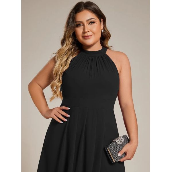 A Line Sleeveless Halter Neck Wedding Guest Dress Burgundy Chiffon Graduation Dresses