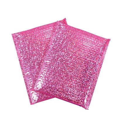 Custom Logo Holographic Bubble Bags Rose Red Gold Bubble Courier Bag