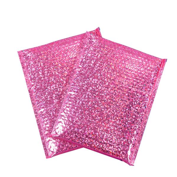 Custom Logo Holographic Bubble Bags Rose Red Gold Bubble Courier Bag